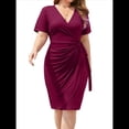thumbnail image 2 of Vestido Informal de Cóctel, Fiesta, Trabajo, con Escote en V Profundo y Corta, Talla Grande, para Mujer Rojo Púrpura L, 2 of 9
