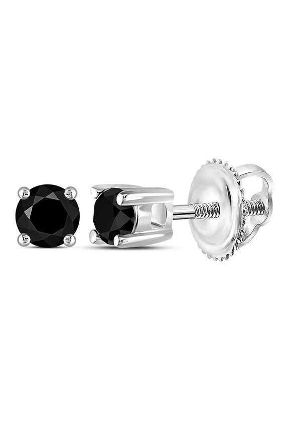 Sterling Silver Womens Round Black Color Enhanced Diamond Solitaire Earrings 1/4 Cttw