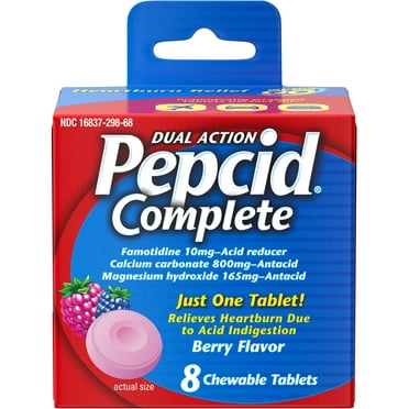 Pepcid Complete Dual Action Acid Reducer   Antacid Chewable Tablets, Berry Flavor, 8 ct (Pack of 4)
