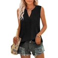 thumbnail image 3 of Tank Top for Women Loose Fit Sleeveless V Neck Camisole Dressy Casual Eyelet Summer Flowy Vest Blouse Black XL, 3 of 5