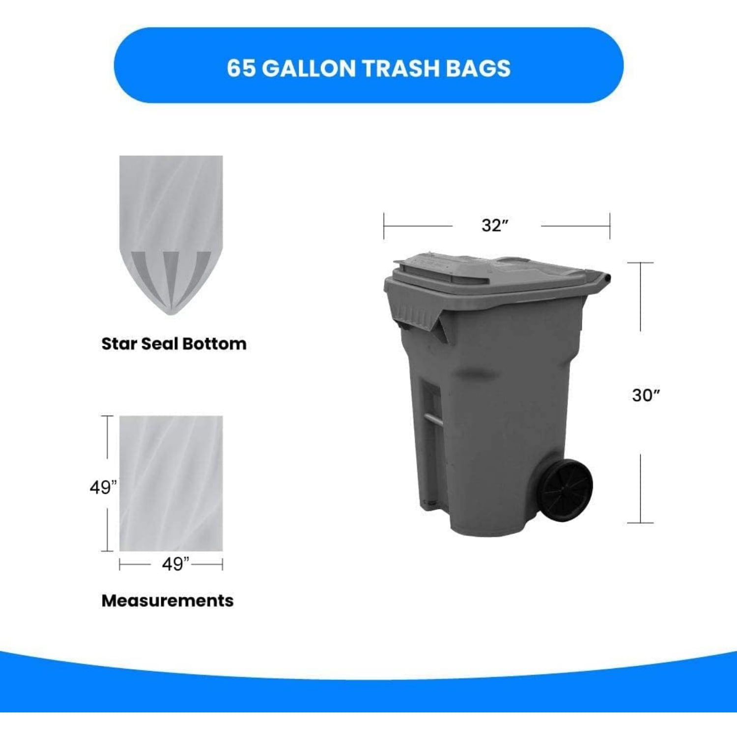 65 Gallon Trash Bags | 120 Count |  Heavy Duty | Bulk | Clear Multi-Use Garbage Bags