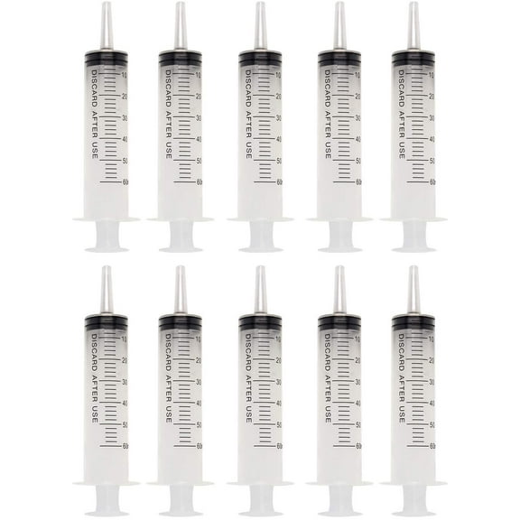 60ml Catheter Tip Syringe with Covers 10 Pack by Tilcare - Sterile Plastic Medicine Food Droppers for Children, Pets or Adults – Latex-Free Oral Medication Dispenser - Large Feeding Tube Syringes