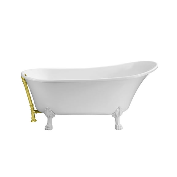67" Streamline N340WH-GLD Soaking Clawfoot Tub and Tray With External Drain