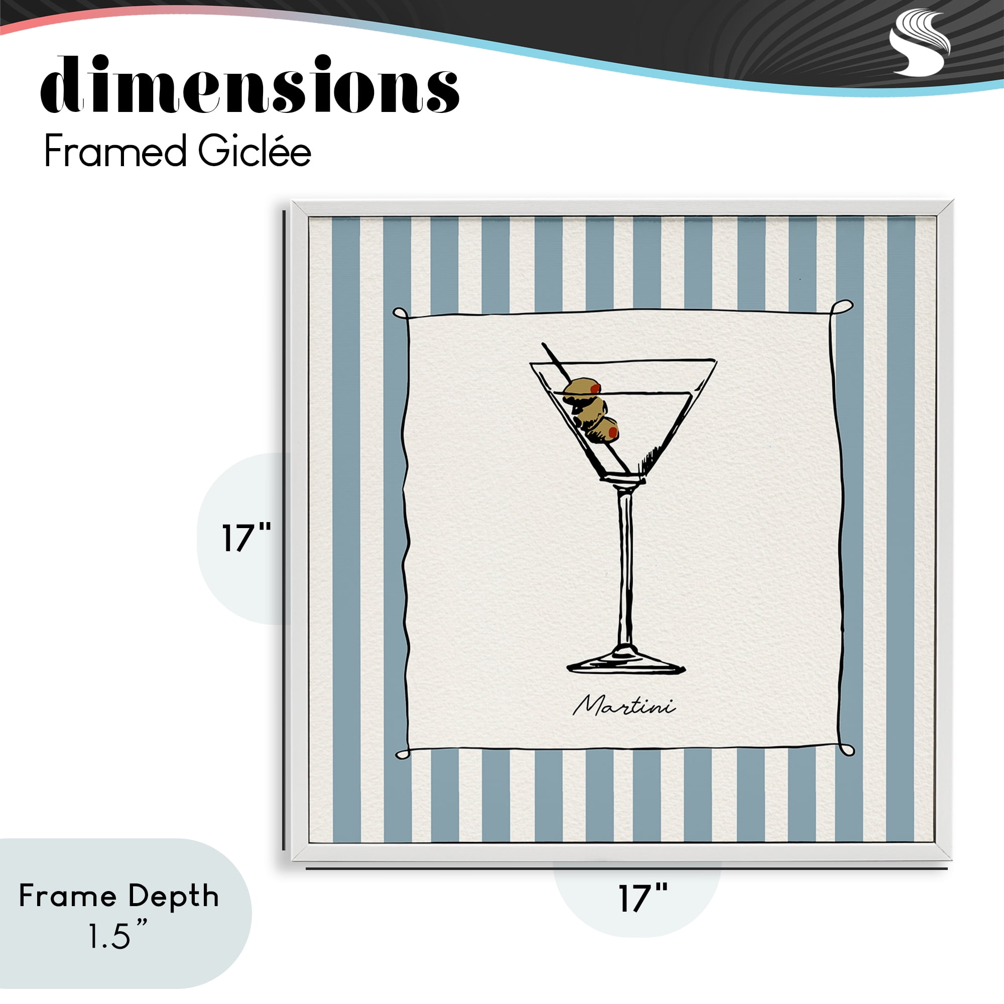 Stupell Industries Martini Summer Stripes White Framed Giclee Art, design by Susan Jill