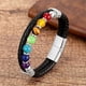 thumbnail image 4 of Pulsera de cuentas de chakra redondas naturales para hombre, clásica, de cuero genuino negro, de acero inoxidable, joyería de moda para mujer, 4 of 4