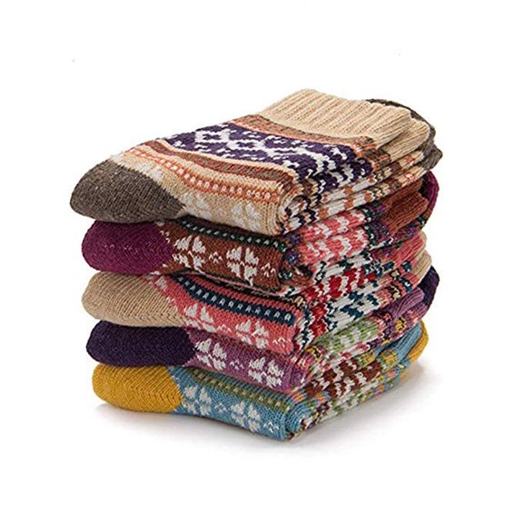 XUFLVPSEF 5 Pairs Men's Vintage Winter Soft Wool Warm Comfort Cozy Crew Socks No Show Socks Men Gym Golf Tennis Athletic Socks Work Socks A