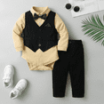 thumbnail image 3 of XBASW Baby Infant Boys Gentleman Outfits Formal Dress Shirt+ Bowtie+ Vest+ Pants Set 3 Months -3 Years Baby Spring Fall Wedding Banquet Suits, 3 of 10