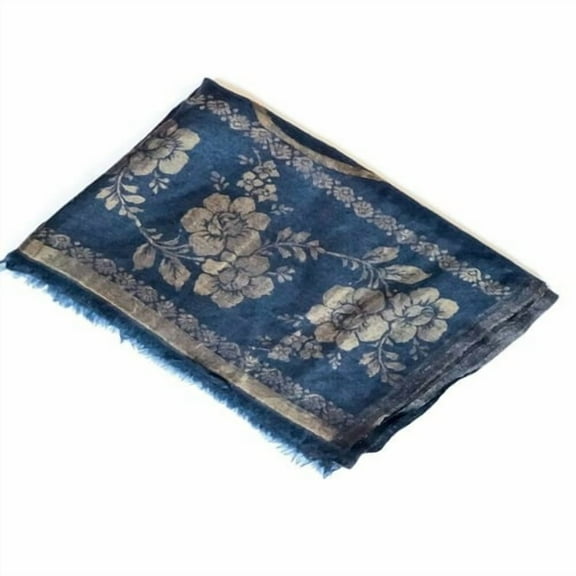 Mirayan India Pure Pashmina Silk Reversible Stole Scarf, Dark Blue