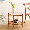 thumbnail image 3 of JOYLIVE-mesa de centro de ratán de doble capa para el hogar, mesa de madera maciza desmontable, redonda de vidrio, pequeña, japonesa, novedad de 2022, envío directo, 3 of 4