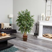 Nearly Natural 5.5 Bamboo Artificial Plant with Decorative Planter, Green