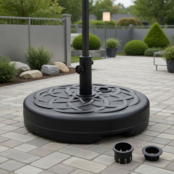Resenkos Outdoor Umbrella Base, 22 Inch Fillable Heavy-Duty Round Patio Umbrella Base Stand, Black