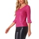 thumbnail image 4 of Top de lentejuelas INSPIRE CHIC para mujer con mangas de campana 3/4, escote en V, metálico, brillante y con purpurina, blusa de fiesta XS color rosa intenso, 4 of 6