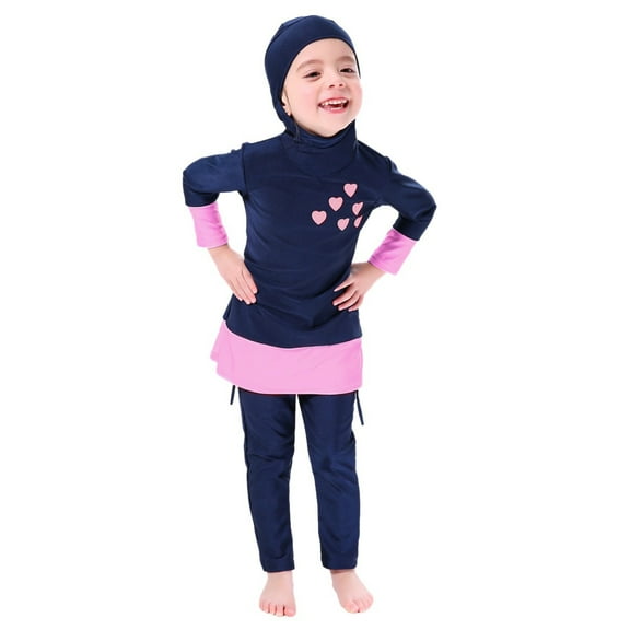 IBTOM CASTLE Girl Burkini Swimsuits Modest Muslim Islamic Long Sleeve Rash Guard Full Cover Top Skirted Swim Capris ​Swimwear Set 9-10 Years Blue