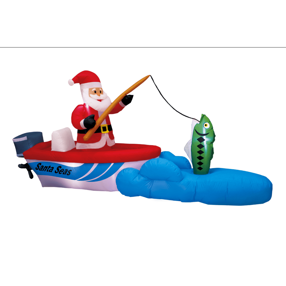 Holiday Time 11ft Wide Santa Seas Fishing Santa Yard Inflatable A