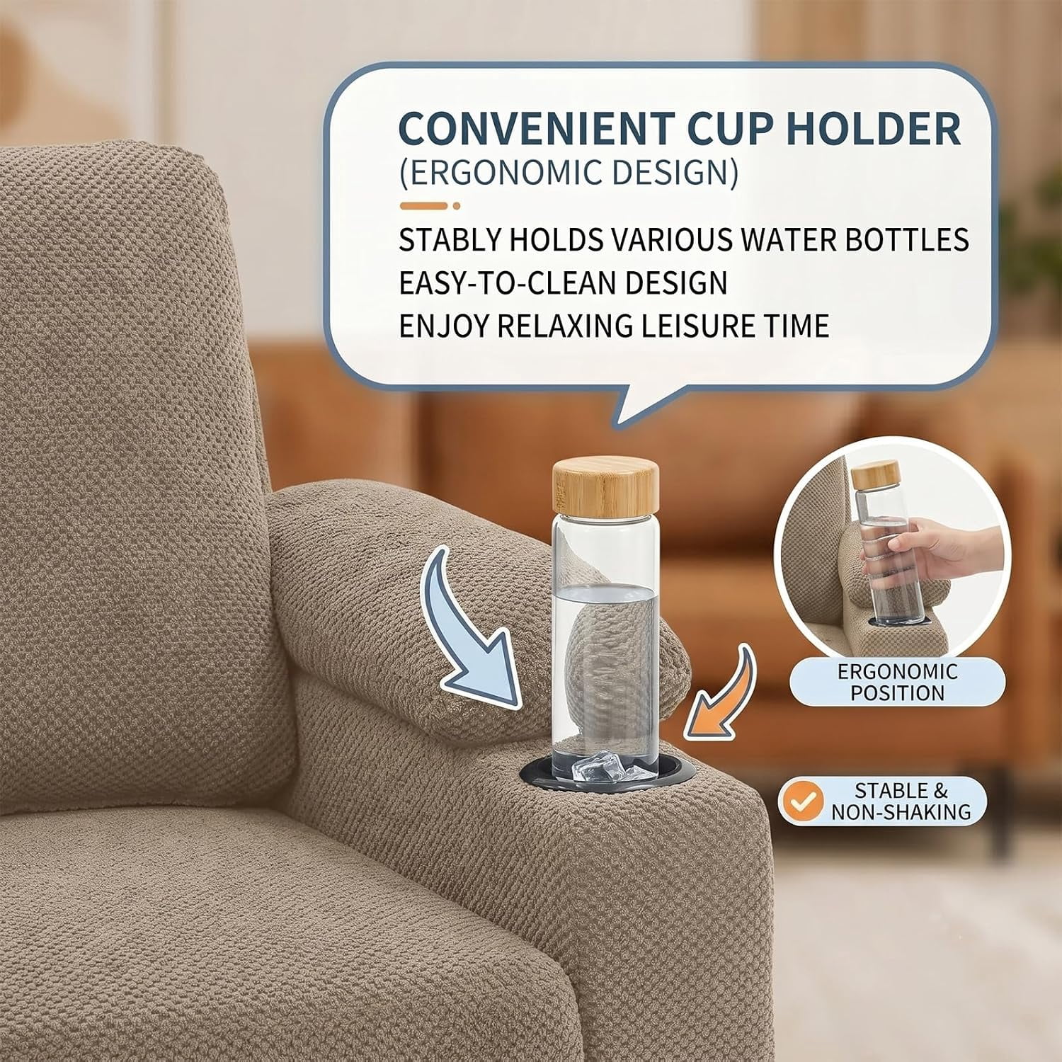 MOONMISS Chaise Lounge Chair Indoor, Convertible Recliner Reading Sofa Chair, Coffee | Cup Holders, USB Port, Adjustable Backrest, Storage Ottoman for Living Room,Home Theater & Bedroom,Camel