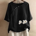 thumbnail image 2 of Blusas de Manga Corta para las Mujeres Impresas Cuello Redondo Camiseta Casual, Blusa de Algodón de Imitación para las Mujeres, 2 of 4