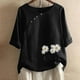 thumbnail image 2 of Blusas de Manga Corta para las Mujeres Impresas Cuello Redondo Camiseta Casual, Blusa de Algodón de Imitación para las Mujeres, 2 of 4