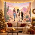 thumbnail image 3 of Cowgirl with Horse on Desert Trail by Saguaro Cacti at Sunset, Serene Retro for Western Art Lovers, Western Country Decor Wall Art, Birthday Gift Tapestry Wall Hanging for Bedroom and Living Room, 3 of 7