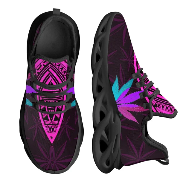 Zapatillas de plataforma con estampado 3D de hojas de marihuana verde para mujer, zapatos planos transpirables con cordones, calzado cómodo para mujer