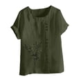 thumbnail image 3 of Xuyuer Summer Tops for Womens Casual Loose Fit Solid Color Regular T Shirt Button Short Sleeves Crew Neck Blouses, 3 of 5