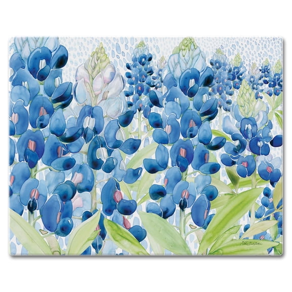 CounterArt Bluebonnets Tempered Glass Cutting Board 15" x 12"