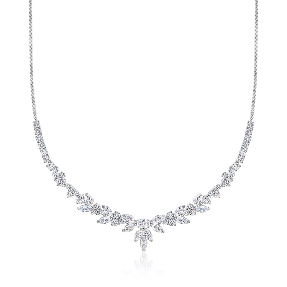 Ross-Simons Rhodium-Plated Floral Necklace With 8.60 ct. t.w. Czs, Women's, Adult