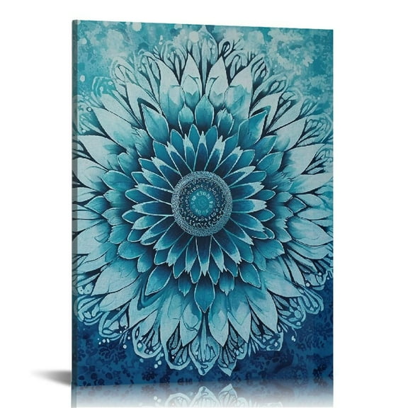 ONETECH Mandala Wall Art Teal Artwork Pictures Blue Boho Decor Flowers Canvas Prints Aqua Geometric Paintings Home Decor Framed for Bedroom Office Bathroom Living Room