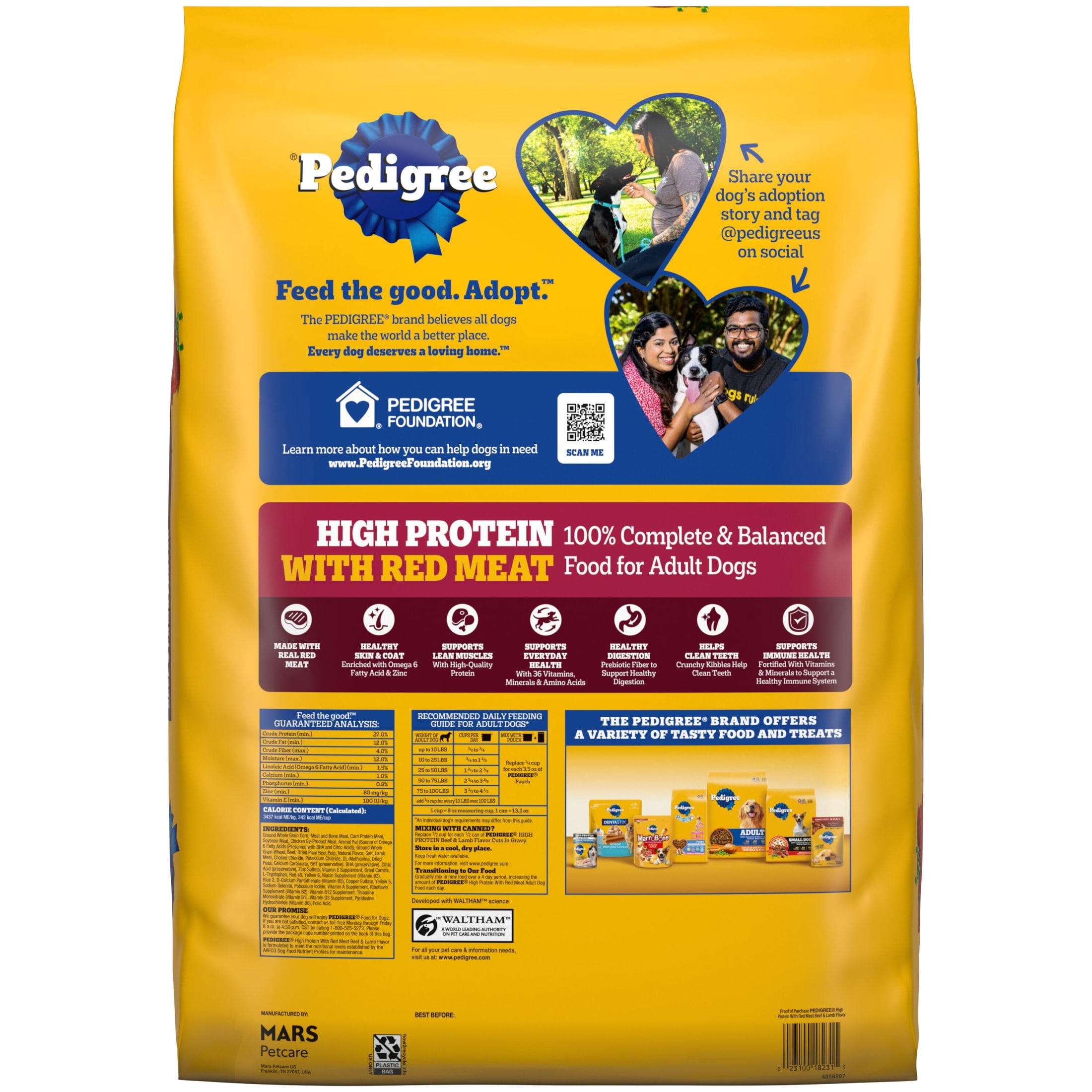 Pedigree High Protein Adult Dry Dog Food Beef and Lamb Flavor, 27 lb Bag