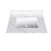 31" White Marble Vanity Top w/ Undermount Sink, 3 Holes, 4" Backsplash