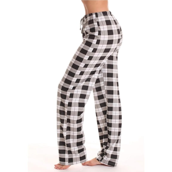 JUSLIO Womens Pajama Pants Comfortable Casual Plaid Drawstring Loungewear Brown L