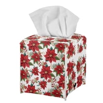 Psesaysky Waterproof Tissue Box Cover Square with Poinsettia Flower, PU Leather Tissue Box Holders ,Facial Paper Organizer Dispenser for Bathroom, Car, Office, 5.1"X5.1"X5.5"