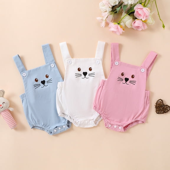 MUXiin My First Easter Baby Boy Girl Outfit Bunny Outfit Rabbit Ear Sleeveless Romper Overalls Rabbit Set