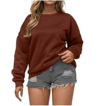 Women Sweatshirt Oversized New Sweatshirt for Women Crewneck Pullover Solid Color Oversized Tops Casual Long Sleeve Shirts Fall Outfits Brown L