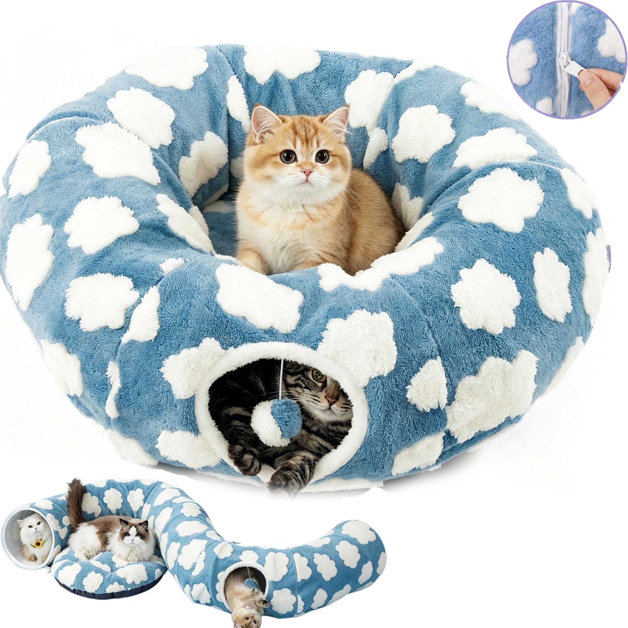 Cat Tunnel Bed, Tunnel Bed Dog, Pet Tunnel for Small Cats and Dogs, Cushioned Center Lounge for Nesting, Hiding and Snuggling, Dachshund Tunnel Bed