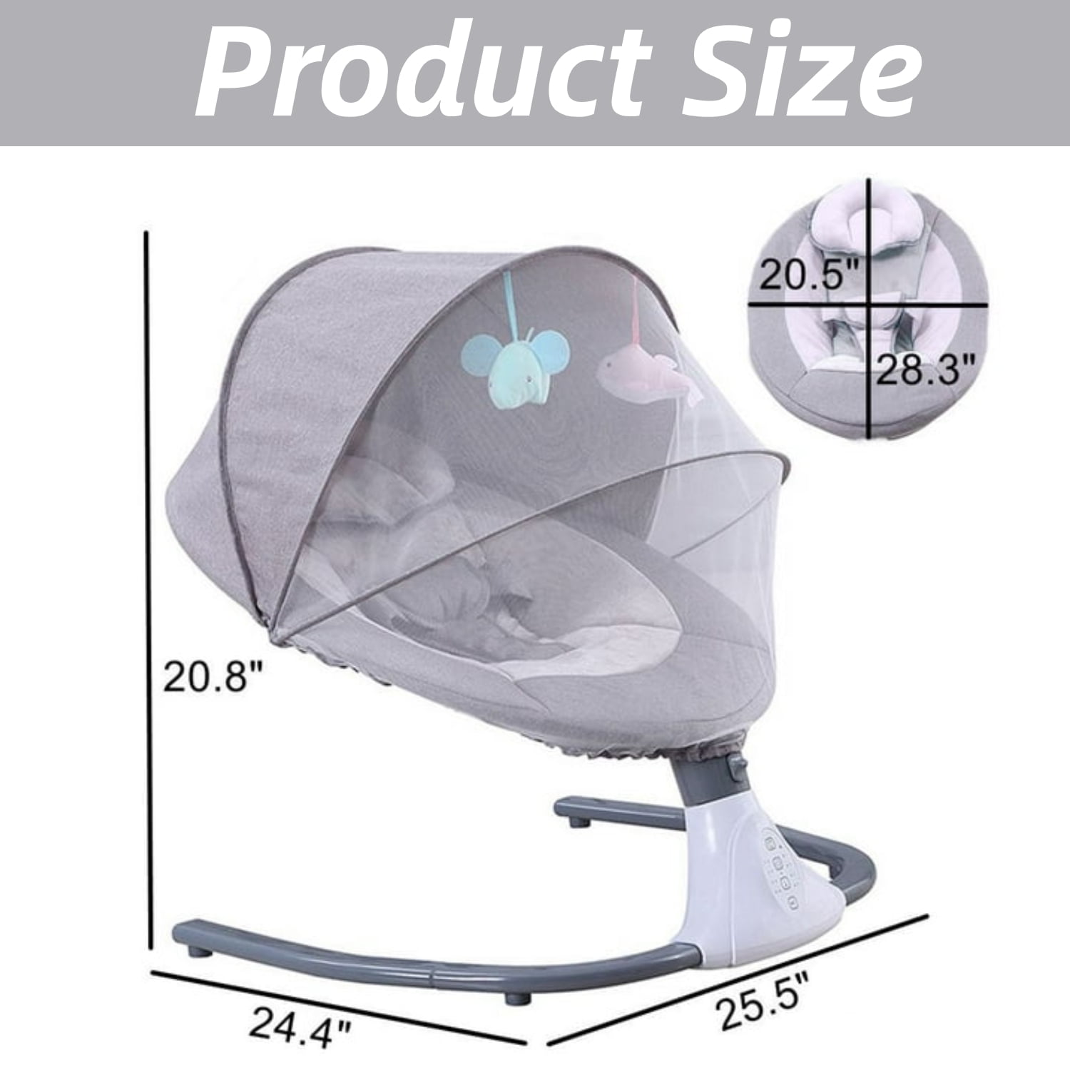 FACNOATIHN Electric Baby Swing, Infant Bouncer Chair Rocker with 12 Lullabies, Bluetooth Music, Adjustable Speeds, 4 Timing Set, Unisex, Gray