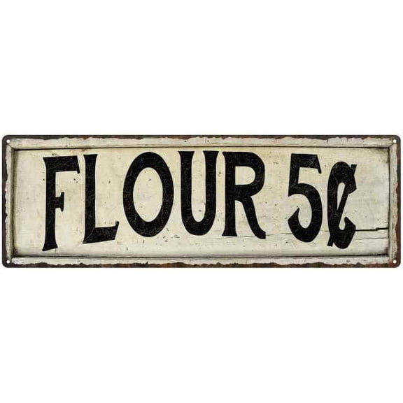 FLOUR 5? Farmhouse Style Wood Look Sign Gift 6x18 Metal Decor 106180028163