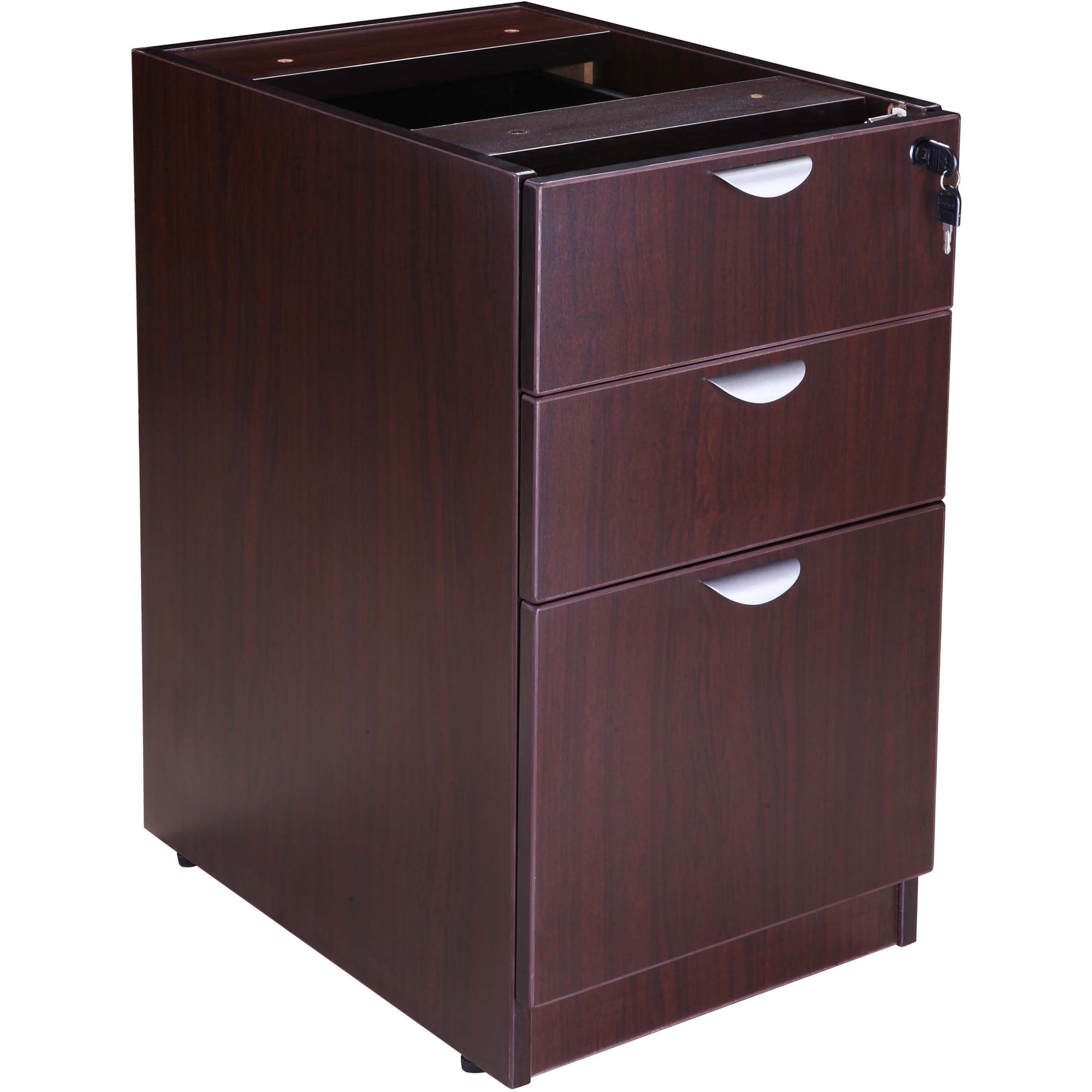 Boss Office Products U-Shape Desk Credenza with Pedestal and Hutch in Mocha