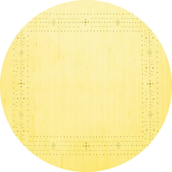 Ahgly Company Machine Washable Indoor Round Solid Yellow Modern Area Rugs, 5' Round