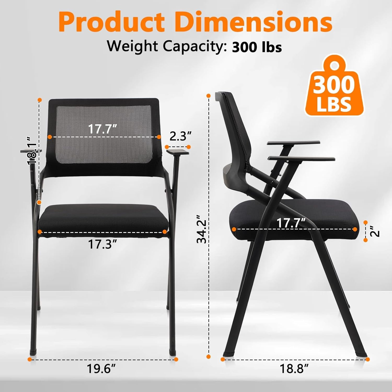 CLATINA Stackable & Foldable Office Chairs with Ergonomic Lumbar Support and Thickened Seat Cushion, Folding Mesh Fabric Reception Guest Chair for School Church Conference Waiting Room Black (4 pk)