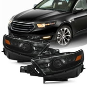 AKKON - Fits 2013-2019 Ford Taurus [Halogen Type] Projector Black Trim Headlights Pair Driver Left+Passenger Right
