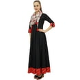 thumbnail image 6 of Bimba Black Anarkali Kurti Long Flared Cotton Kurta Indian Ethnic With Scarf-4, 6 of 8