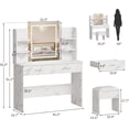 thumbnail image 2 of Vanity Desk with Lighted Mirror - Makeup Vanity Set with Power Outlet/Cushioned Stool - Vanity Table with 6 Storage Shelves - 2 Large Drawers and 3 Colour Light Adjustable Brightness - Marble White, 2 of 7