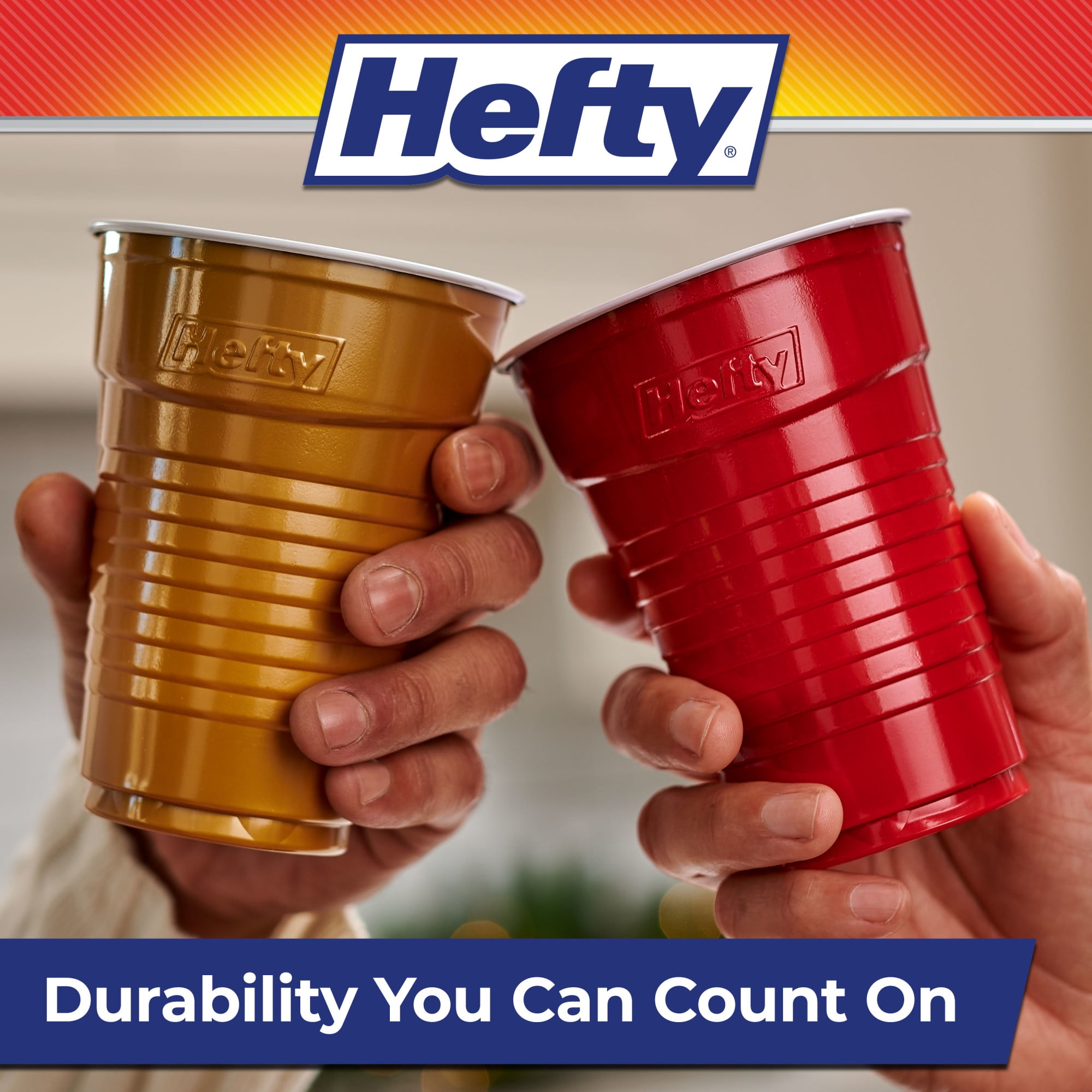 Hefty Party On Disposable Plastic Party Cups, Holiday Assorted Colors, 16 oz., 100 Count
