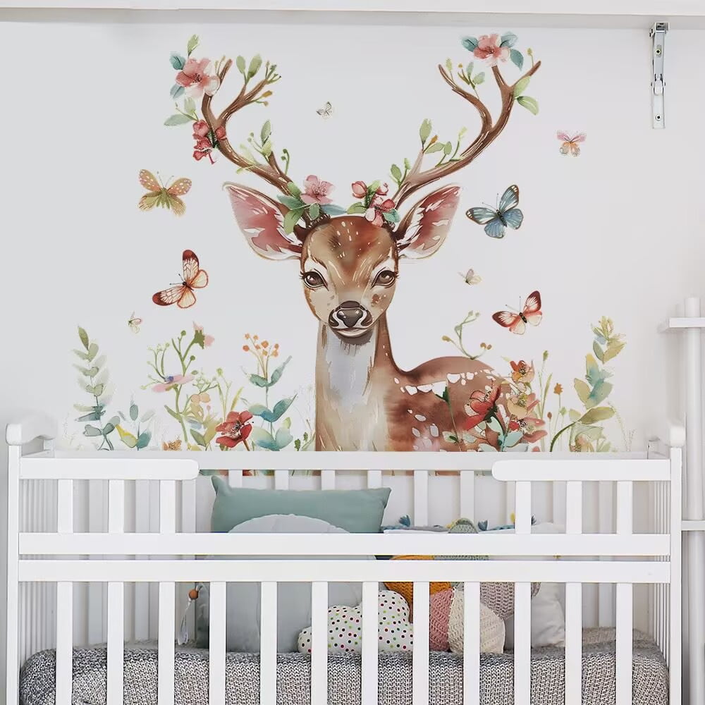 Forest tree Decals, deer stickers, animal posters, sika deer posters, Nautical Wall Decals RemovableVinyl for Living Room Bedroom Bathroom Kitchen Sofa TV Background