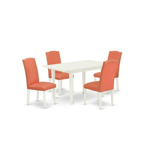 East West Furniture Norfolk 5-piece Wood Dining Table and Chair Set in White