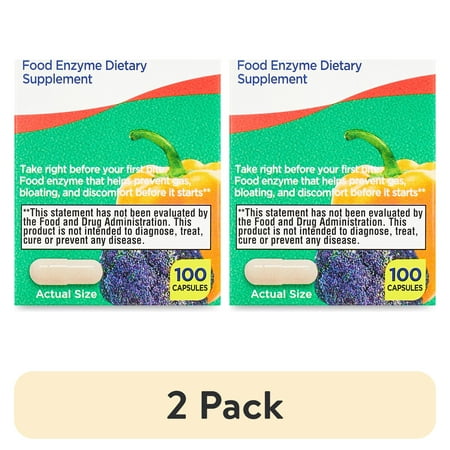 (2 pack) Equate Gas Relief and Prevention Food Enzyme Capsules, 100 Count, Compare to Beano®