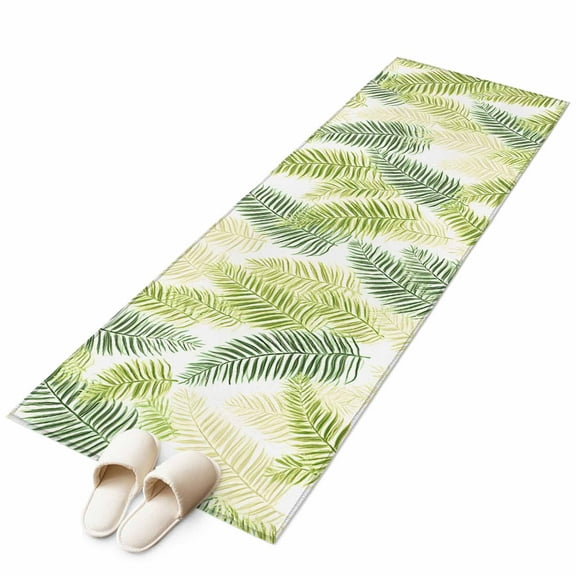 Sage Green Leaves Runner Rug 2x6 FT, Non Slip Hallway Carpet, Summer Botanical Palm Leaf Washable Soft Floor Carpet Throw Runner Carpet Long Rug for Entryway Kitchen Bedside Sliding Door