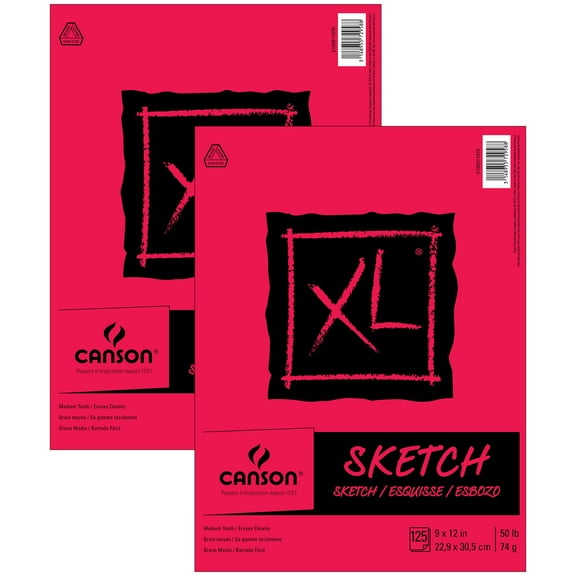 Canson XL Series Sketch Pad, Foldover Binding, 25 Sheet, 9x12 inch, Pack of 2