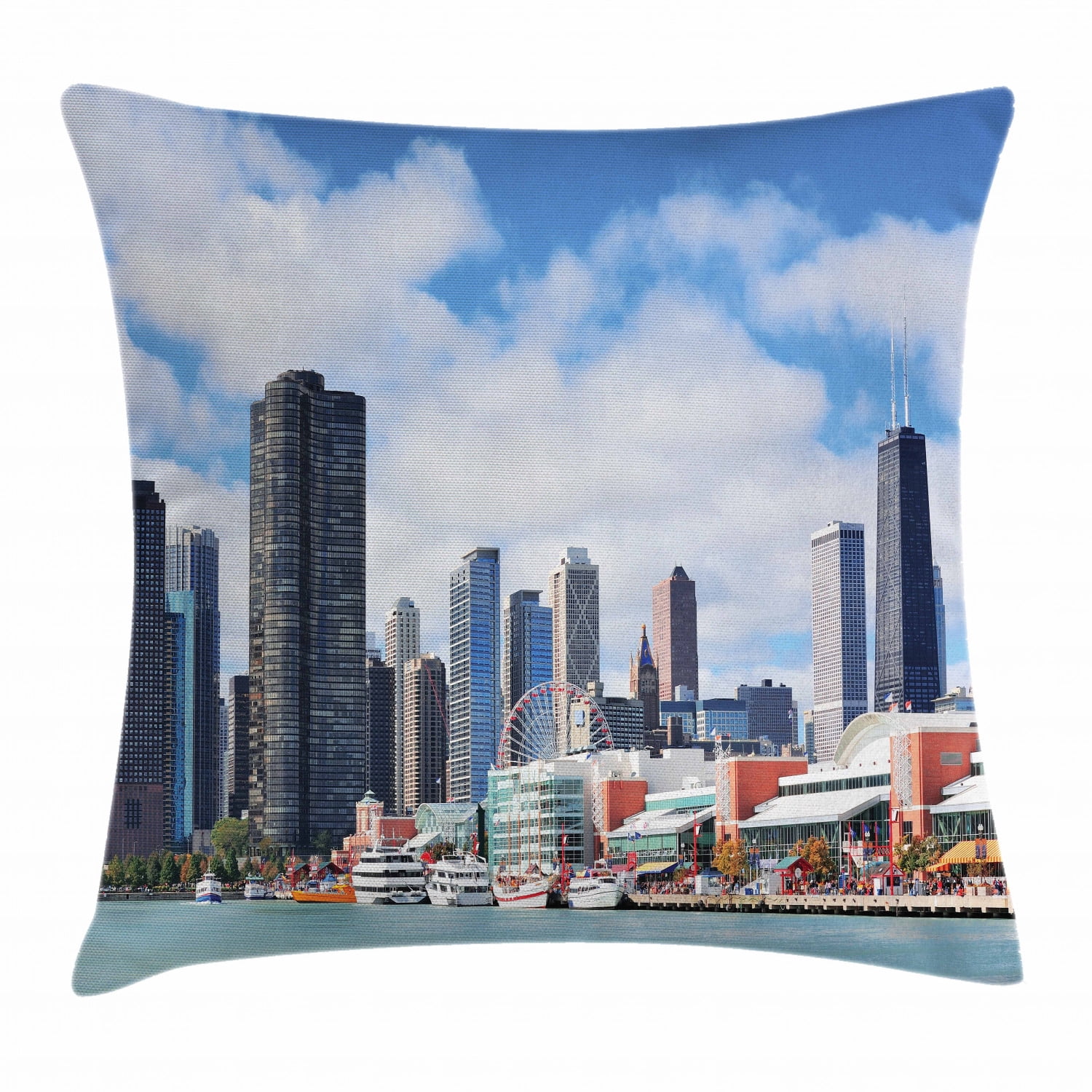 Chicago Skyline Throw Pillow Cushion Cover, Cloudy Sky on City