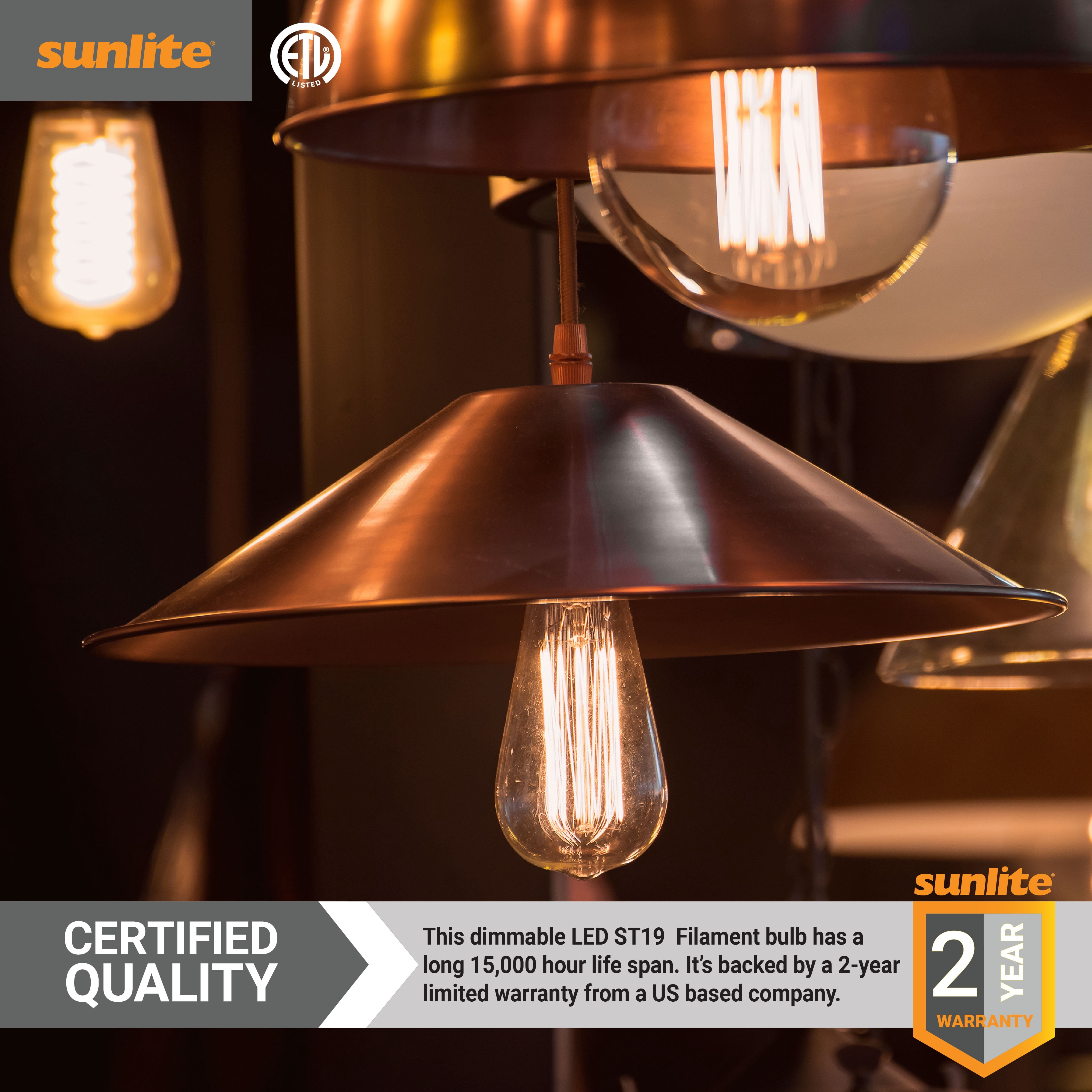 Sunlite LED ST19 Filament Style Edison Light Bulb, 8.5 Watts (60W Equivalent), Medium Base (E26), Dimmable, Clear, UL Listed, 2200K Amber, 6-Pack
